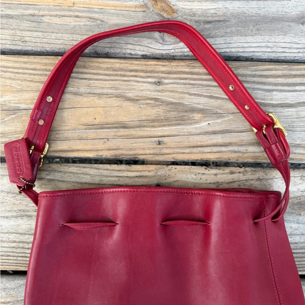 Vintage coach legacy red leather bucket bag